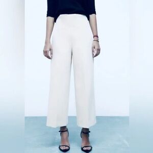 Zara White Wide-Leg Super High Waist‎ Culottes Pants Size XL